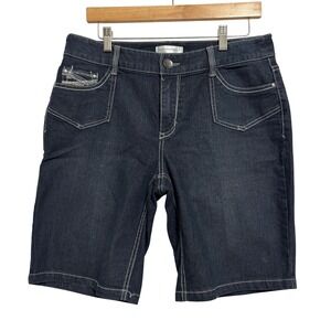 Christopher & Banks Denim Short Dark Wash Embroidered Back Pockets Stretch Sz 10